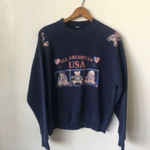 Vintage All American USA Teddy Bear Graphic 1980's 80's Distressed Sweatshirt